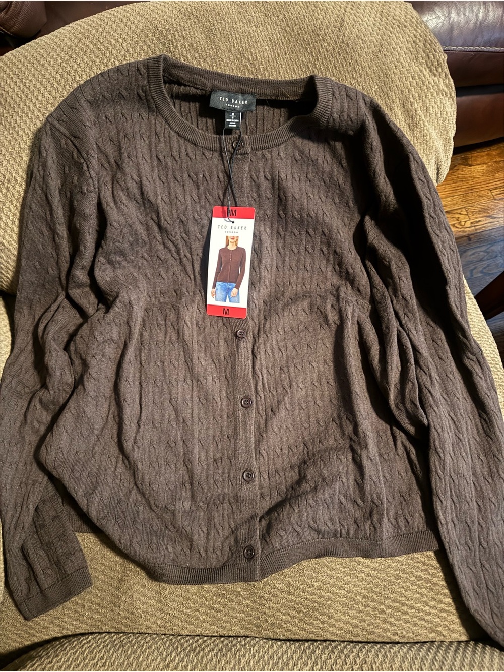Ted Baker women’s Brown Cable-Knit Button Cardigan